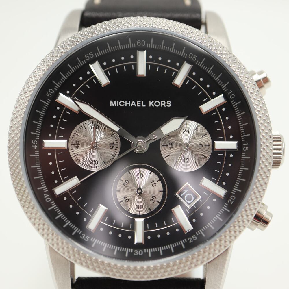 Michael Kors Gage Men's 43mm Chronograph Watch MK8310 Black Leather New Battery - Picture 5 of 11